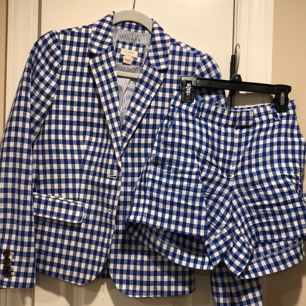 J Crew collection gingham short suit blue print